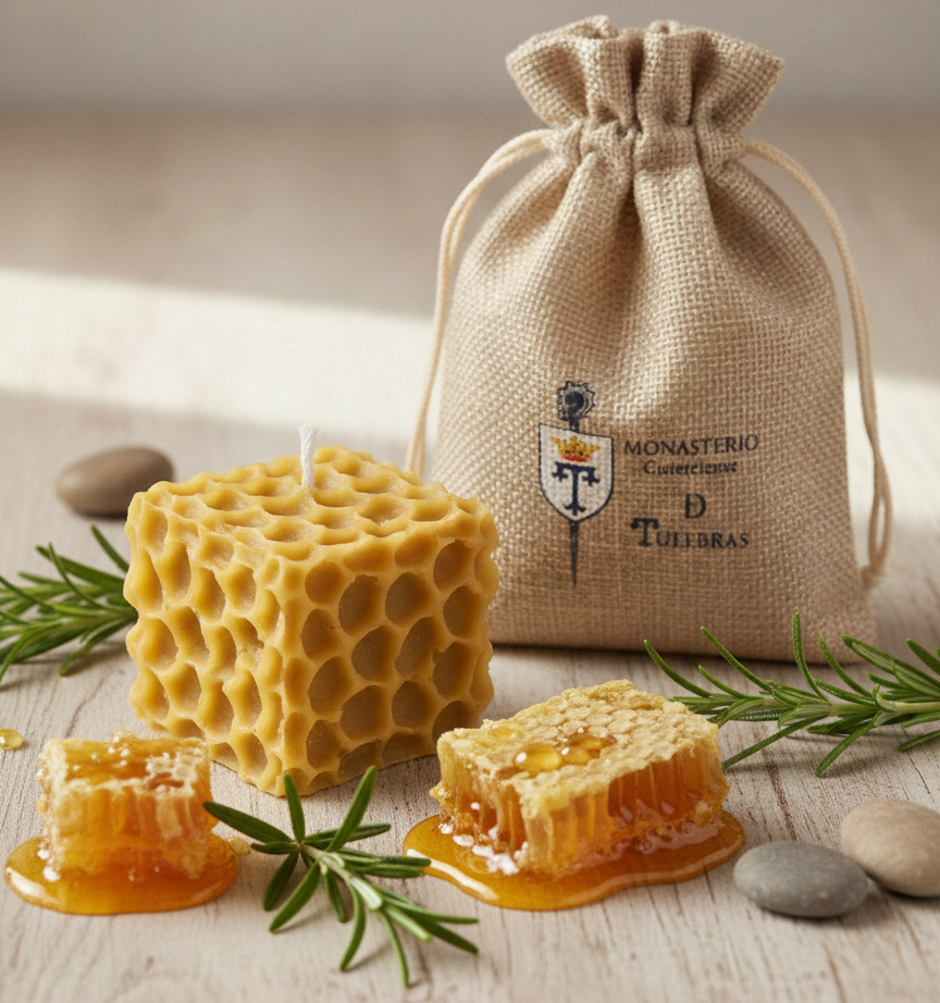Vela artesanal de cera virgen tipo panal de abeja